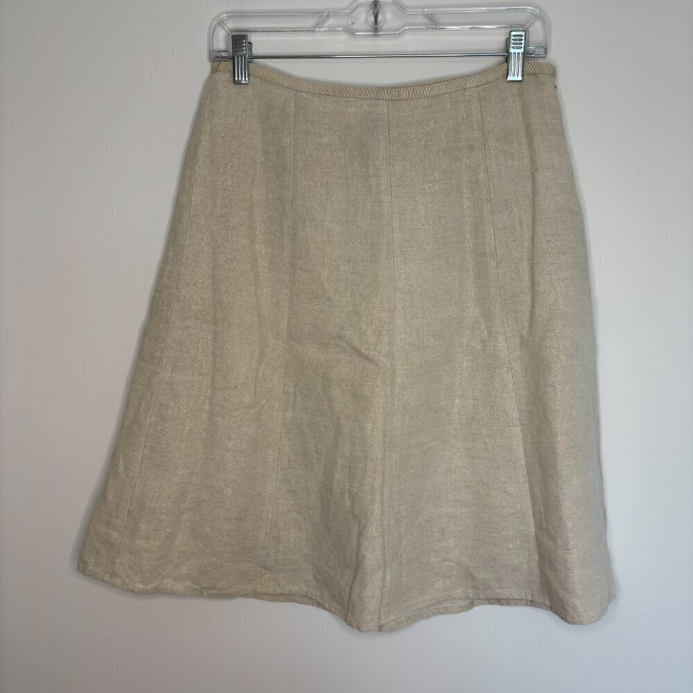 J.CREW 100% LINEN A-Line Skirt Womens 4 Gold Metallic Ivory Knee-Length Sparkle
